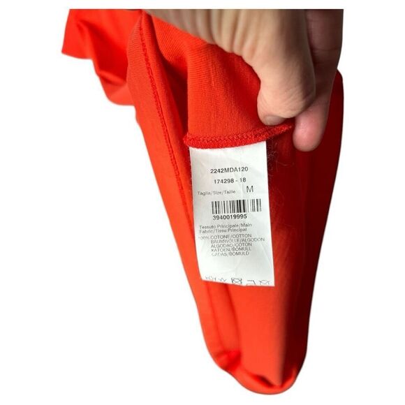 MSGM Orange Scoop Neck Cotton Midi Dress Size M Ruffe Embellished Vibrant - Picture 10 of 15
